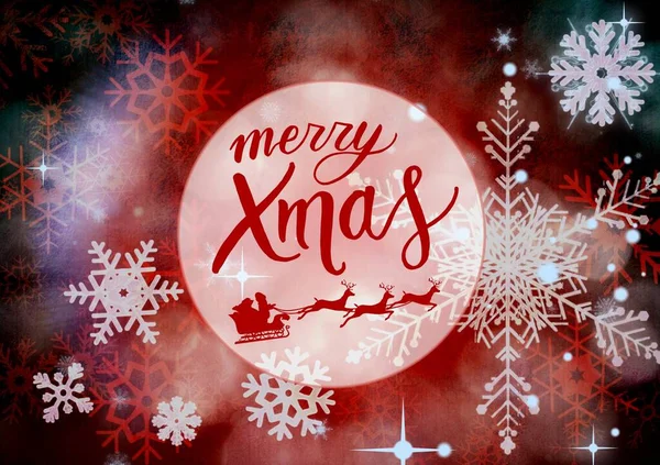 Composite Merry Xmas Text Snow Falling Red Background Christmas Tradition — Stock Photo, Image