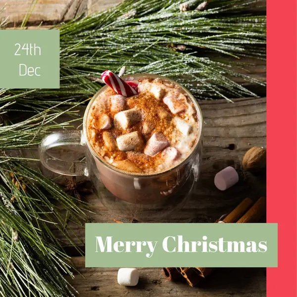 Composite Merry Christmas 24Th Dec Text Hot Chocolate Mug Marshmallows — Stock Photo, Image