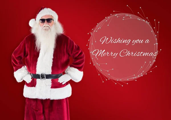 Composite Wishing You Merry Christmas Text Santa Claus Red Background — Stock Photo, Image