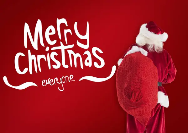 Composite Merry Christmas Everyone Text Santa Claus Red Sack Christmas — Stock Photo, Image