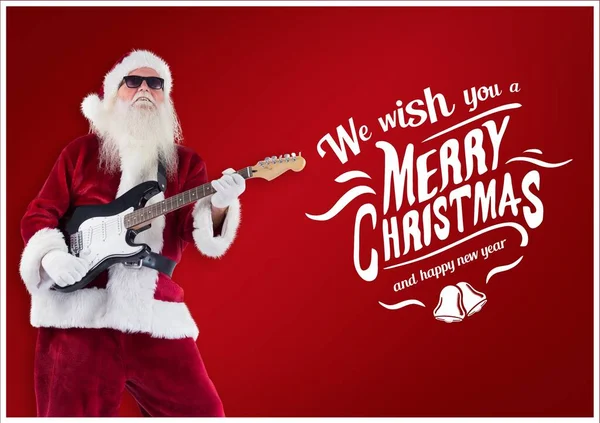 Composite Wish You Merry Christmas Text Santa Claus Playing Guitar — Stock Photo, Image