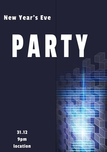 New year\'s eve party text with neon pattern on black background. New year, new year\'s ever party and celebration concept digitally generated image.