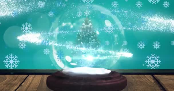 Animazione Fiocchi Neve Stella Cadente Sopra Albero Natale Una Palla — Video Stock
