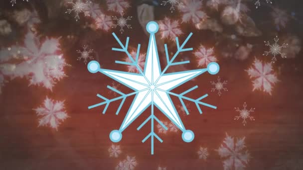 Animazione Icona Fiocco Neve Più Fiocchi Neve Sullo Sfondo Rosso — Video Stock