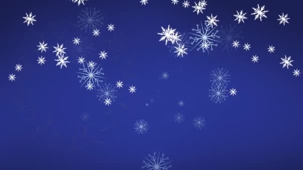 Animace Sněhových Vloček Plovoucí Klesající Modrém Pozadí Kopírovacím Prostorem Vánoční — Stock video