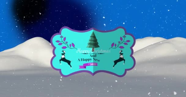 Animação Neve Caindo Sobre Natal Feliz Banner Texto Ano Novo — Vídeo de Stock