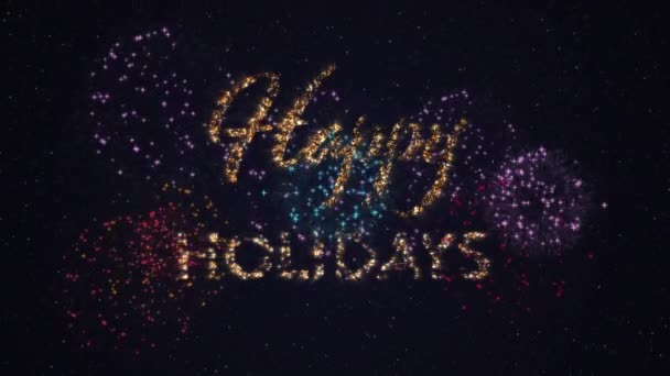 Animation Von Feuerwerkskörpern Die Über Fröhlichen Feiertagen Vor Schwarzem Hintergrund — Stockvideo