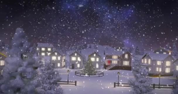 Animação Neve Caindo Sobre Alegre Banner Texto Natal Vista Aérea — Vídeo de Stock