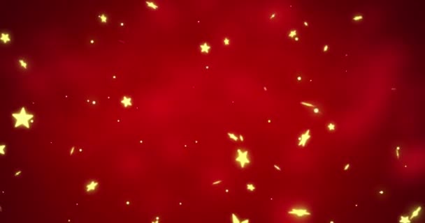 Ragyogó Sárga Karácsonyi Csillag Fények Mozog Piros Bokeh Háttér Karácsony — Stock videók