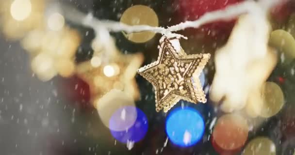 Video Jul Dekorationer Med Kopieringsutrymme Och Snö Faller Bakgrunden Jul — Stockvideo
