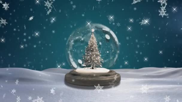 Animazione Del Globo Neve Natale Con Albero Crisma Sulla Neve — Video Stock
