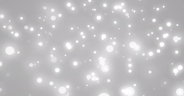 Brillante Bianco Natale Particelle Luce Che Cadono Sfondo Grigio Bokeh — Video Stock