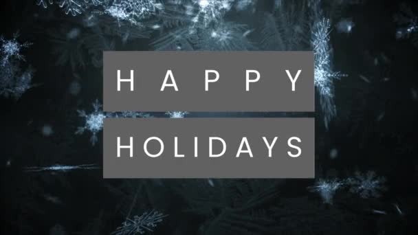 Κινούμενο Σχέδιο Χαρούμενες Γιορτές Κείμενο Πανό Πάνω Από Νιφάδες Χιονιού — Αρχείο Βίντεο