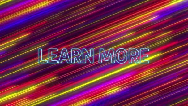 Animation Learn More Text Banner Colorful Light Trails Seamless Pattern — Stock Video