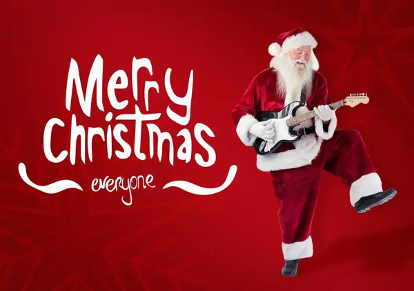 Composite Merry Christmas Everyone Text Santa Claus Playing Guitar Christmas — Stock Photo, Image