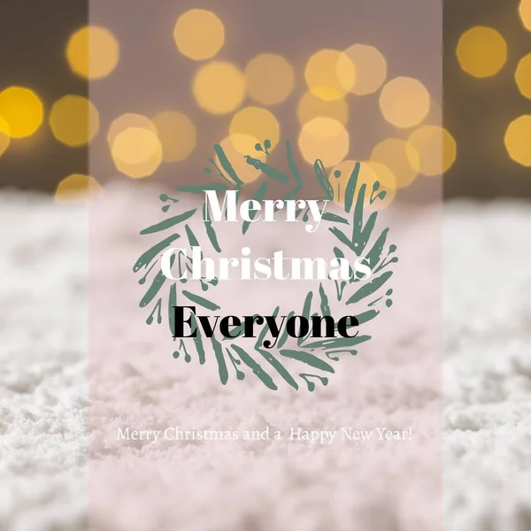 Composite Merry Christmas Everyone Text Snow Lens Flare Merry Christmas — Stock Photo, Image