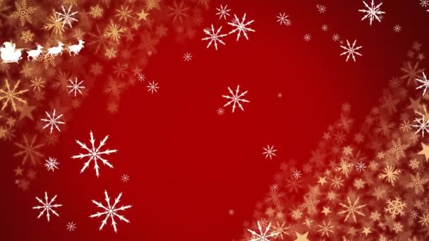 Animação Flocos Neve Sobre Papai Noel Trenó Puxado Por Renas — Vídeo de Stock