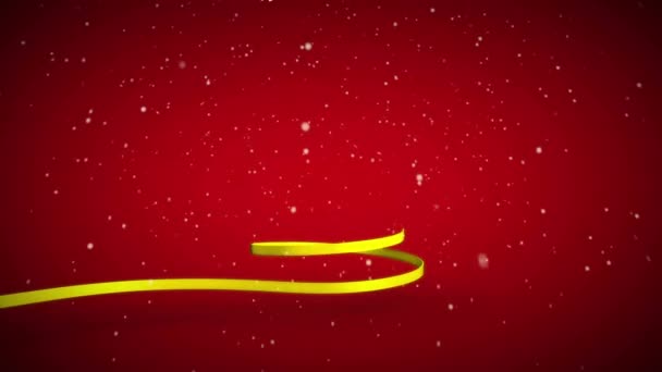 降雪的动画和带上的枝条在红色背景下形成了一棵圣诞树 圣诞庆典和庆祝活动的概念 — 图库视频影像