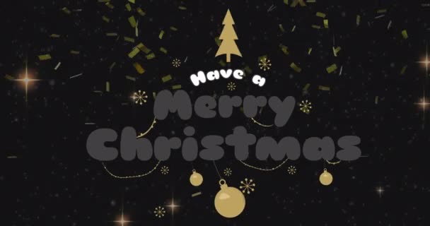Animation Του Έχουν Ένα Χαρούμενο Χριστουγεννιάτικο Κείμενο Δέντρο Κρέμονται Μπιχλιμπίδι — Αρχείο Βίντεο