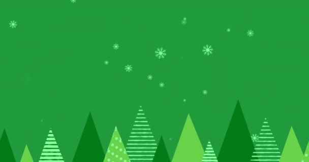 Animace Vánoční Šaty Sníh Padající Zelené Pozadí Vánoce Slavnost Oslavy — Stock video