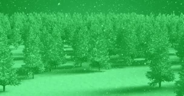 Анимация Рождественских Деревьев Снега Падающего Зеленый Фон Рождество Праздник Праздник — стоковое видео