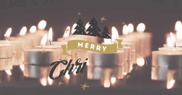 Animace Veselého Vánočního Textu Pozadí Zapálených Čajových Svíček Vánoce Tradice — Stock video