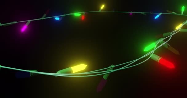 Овальный Цветной Рождественский Струнный Свет Мигает Черном Фоне Копирует Пространство — стоковое видео