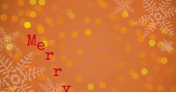 Animace Veselého Vánočního Textu Sněhových Vloček Čočkami Abstraktním Pozadí Digitálně — Stock video