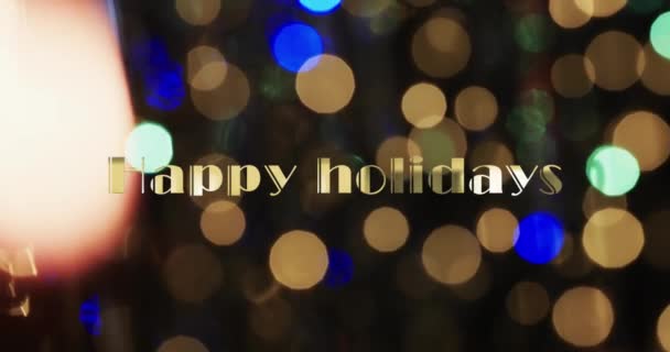 Animacja Szczęśliwych Wakacji Tekst Żółte Plamy Światła Tła Boże Narodzenie — Wideo stockowe