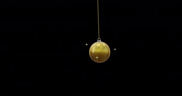 Gold Christmas Bauble Swinging Gold Stars Black Background Christmas Decorations — Stock Video