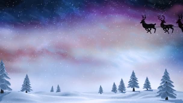 Animation Von Schnee Der Auf Weihnachtsmänner Schlitten Fällt Die Von — Stockvideo