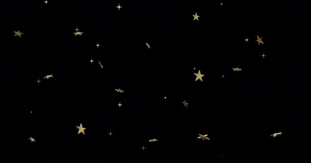 Złote Gwiazdki Migające Światełka Czarnym Tle Boże Narodzenie Dekoracje Tradycja — Wideo stockowe