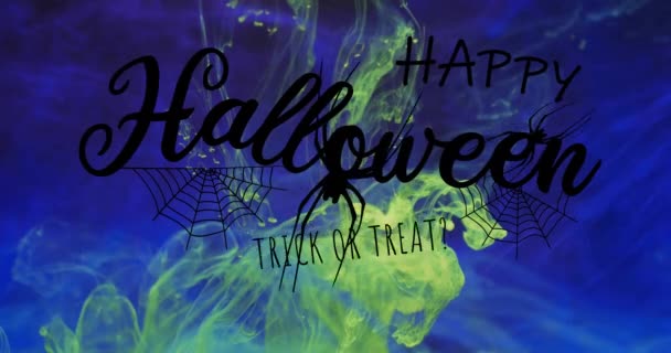 Animation Von Fröhlichem Halloween Text Und Spinne Auf Grünem Und — Stockvideo