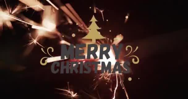 Animatie Van Vrolijke Kersttekst Verlichte Sterachtergrond Kerst Traditie Viering Concept — Stockvideo