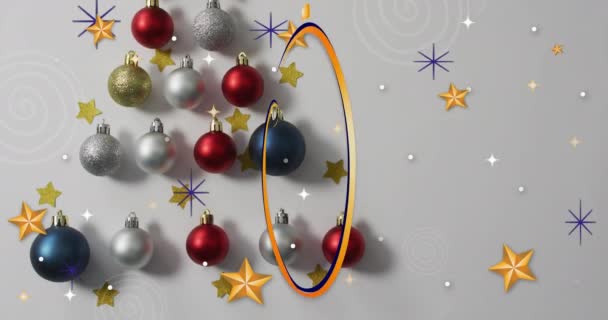 Анимация Веселых Поздравлений Поздравительного Новогоднего Текста Декорациями Белом Фоне Цифровые — стоковое видео