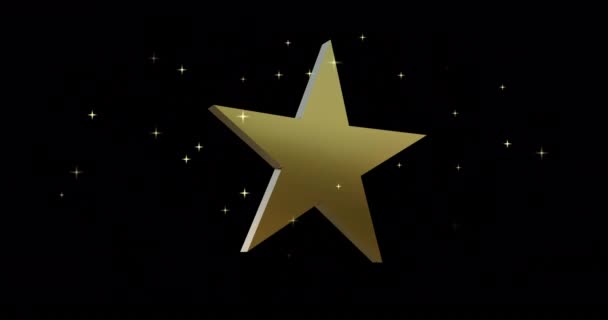 Gold Christmas Star Rotating Black Background Twinkling Star Lights Christmas — Stock Video