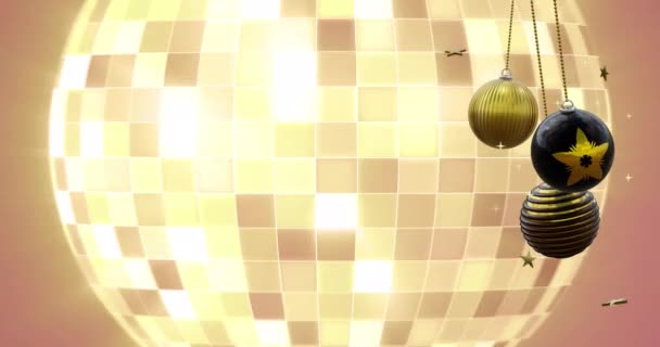 Анимация Рождественских Безделушек Звезд Дискотечного Мяча Рождество Новый Год Концепция — стоковое видео
