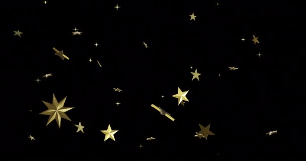 Плавающие Золотые Белые Рождественские Звезды Черном Фоне Рождество Традиции Празднование — стоковое видео