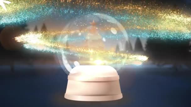 Animation Flocons Neige Fusées Éclairantes Autour Des Arbres Dans Sphère — Video