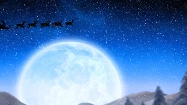 Animación Nieve Cayendo Sobre Santa Claus Trineo Siendo Tirada Por — Vídeos de Stock