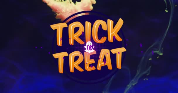 Animazione Trucco Trattare Testo Fantasma Sfondo Fumo Arancione Halloween Tradizione — Video Stock