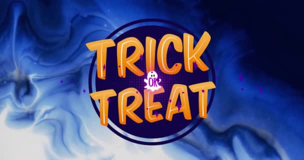 Animazione Trucco Trattare Testo Fantasma Sfondo Blu Fumo Halloween Tradizione — Video Stock