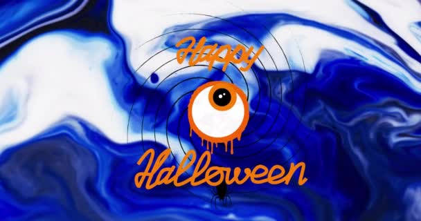 Animation Happy Halloween Text Eye Blue White Background Halloween Tradition — Stock Video