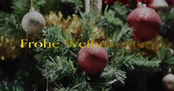 Frohe Weihnachtliche Texte Gold Über Christbaumschmuck Weihnachten Tradition Deutsch Grüße — Stockvideo