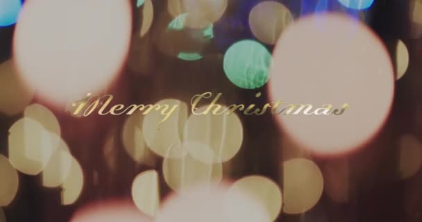 Işık Arkaplanındaki Sarı Noktalar Üzerine Mutlu Noeller Metni Noel Gelenek — Stok video
