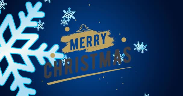 用蓝色背景的圣诞树和雪花动画化快乐的圣诞文字 数字生成 问候语 圣诞节庆典 寒假和庆祝概念 — 图库视频影像
