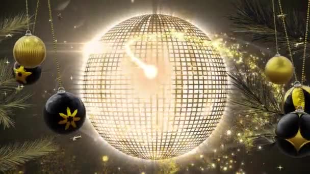 Animation Boules Noël Étoiles Boule Disco Sur Fond Noir Noël — Video