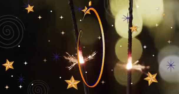 Animação Texto Natal Alegre Estrelas Sobre Fundo Sparklers Iluminado Natal — Vídeo de Stock
