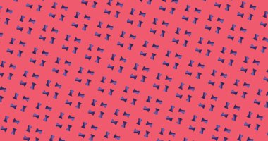 Pembe arkaplanda mor şekiller var. Şekil, renk, desen ve tekrarlama konsepti dijital olarak oluşturulmuş görüntü.