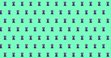 Yeşil arkaplanda mor şekilli desenler var. Şekil, renk, desen ve tekrarlama konsepti dijital olarak oluşturulmuş görüntü.